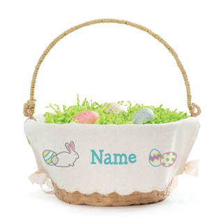 Bunny with Eggs Blue Personalized Easter Basket with Linen Liner