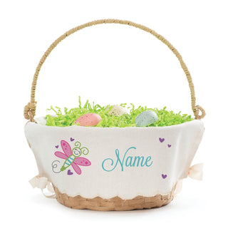 Cheerful Dragonfly Personalized Easter Basket with Linen Liner