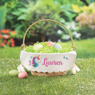 Unicorn Personalized Easter Basket with Linen Liner