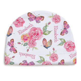 Butterfly floral fleece beanie with name