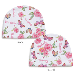 Butterfly Floral Name Pattern Personalized Fleece Beanie