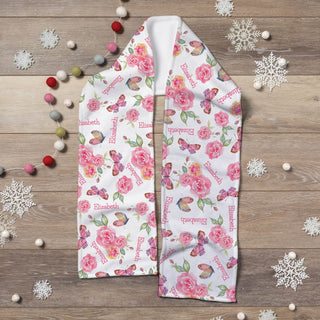 Butterfly floral fleece scarf with name