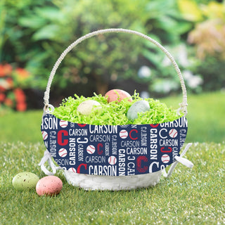 Baseball pattern easter basket with name and initial 