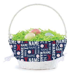 Baseball Name Pattern Personalized Easter Basket with Liner