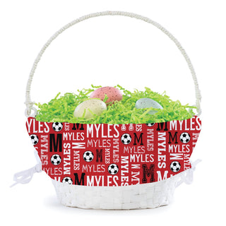 Soccer Name Pattern Personalized Easter Basket with Liner