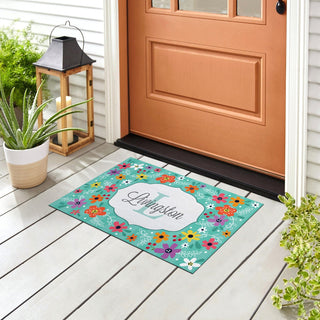 Teal Floral Personalized Doormat - 18x27 Inch, 1/8" Thin