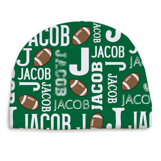 Football fleece beanie with name and initial