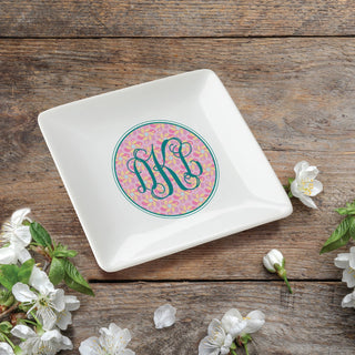 Square trinket dish with monogram