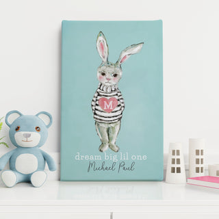 Heart Sweater Bunny Personalized Mint 10x16 Canvas