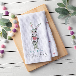 Heart sweater waffle tea towel with name