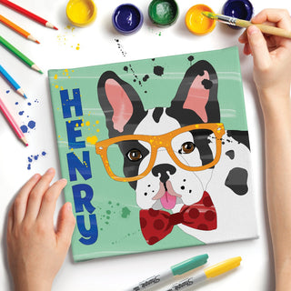 DIY French Bull Dog with Glasses 8x8 Gallery Wrapped Canvas