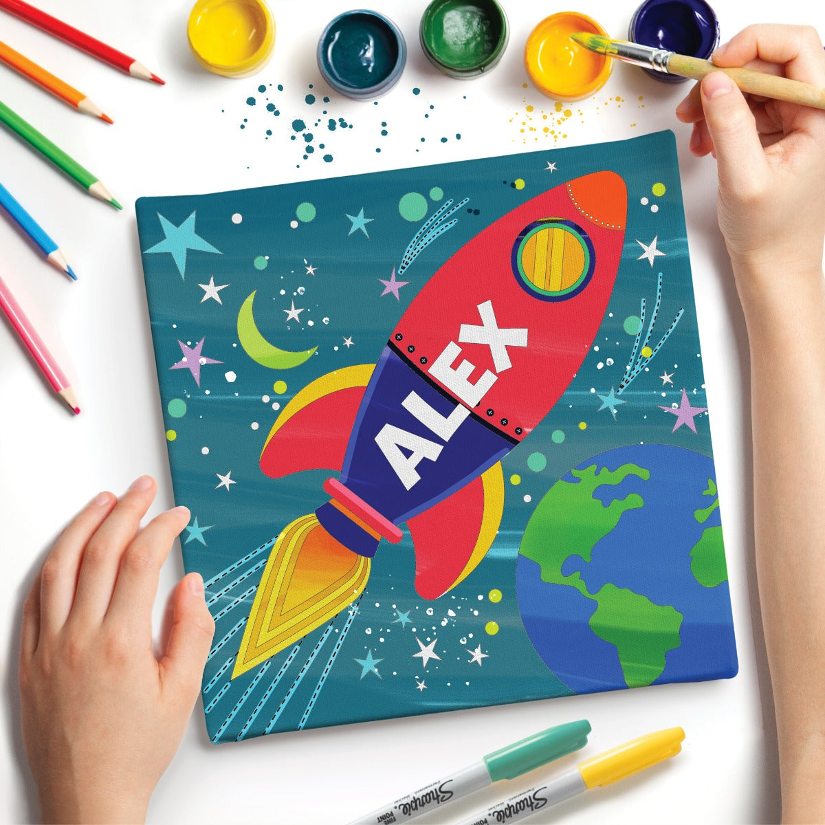 Canvas Rocketship DIY Rocket Ship 10x10 Gallery Style Canvas – Personalized Planet