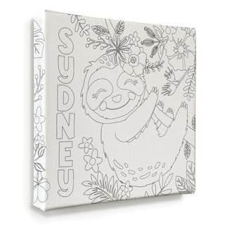 DIY Floral Sloth Personalized 16x16 Gallery Wrapped Canvas