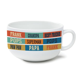 Grandpa Name Pattern Personalized Ceramic Bowl with Handle