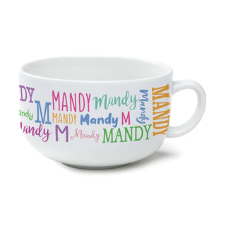 Colorful Name Pattern For Her Ceramic Bowl with Handle