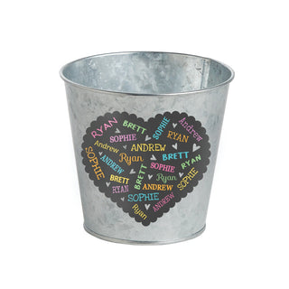 Scalloped Black Heart with Colorful Names 4" Tin Bucket