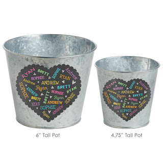 Scalloped Black Heart with Colorful Names 6" Tin Bucket