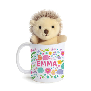 Hedgehog Palm Pal With Personalized Floral Easter Mug - 11 oz.