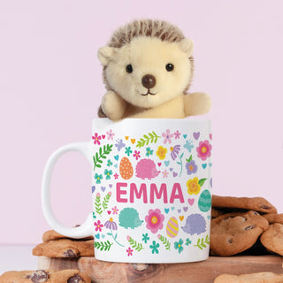 Hedgehog Palm Pal With Personalized Floral Easter Mug - 11 oz.