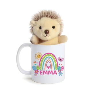 Hedgehog Palm Pal With Personalized Easter Rainbow Mug - 11 oz.