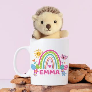 Hedgehog Palm Pal With Personalized Easter Rainbow Mug - 11 oz.