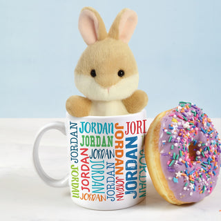 Tan Bunny Palm Pal With Personalized Primary Color Name Mug - 11 oz.