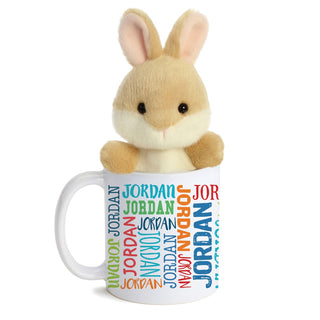 Tan Bunny Palm Pal With Personalized Primary Color Name Mug - 11 oz.