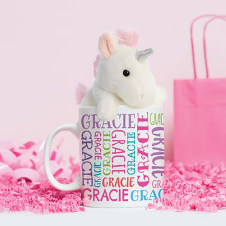 Sassy Unicorn Palm Pal With Personalized Bright Name Mug - 11 oz.