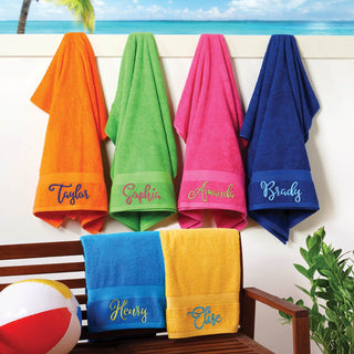 My Name Script Font Embroidered Large Beach Towel