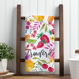 Cheerful Fruit & Flowers Personalized Waffle Tea Towel