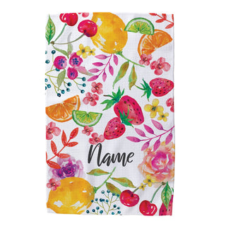 Cheerful Fruit & Flowers Personalized Waffle Tea Towel