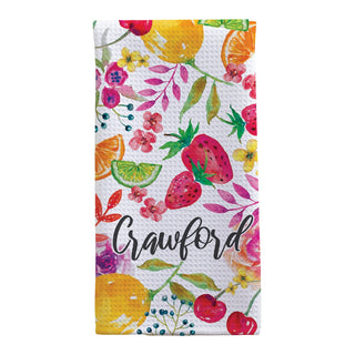 Cheerful Fruit & Flowers Personalized Waffle Tea Towel