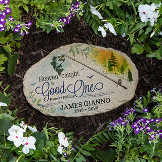 Heaven Caught a Good One Personalized Fisherman Memorial Garden Stone