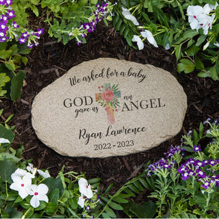 Angel baby memorial garden stone with name and date