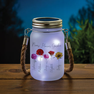 Her Flower Garden Personalized Frosted Mason Jar with White Lights