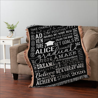Words of Wisdom Graduate Personalized Fringe Throw Blanket