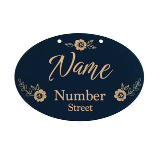 Floral Name and Address Oval Black Wood Garden Flag