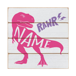 Pink T-Rex Personalized Name Wood Shiplap Art