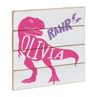Pink T-Rex Personalized Name Wood Shiplap Art