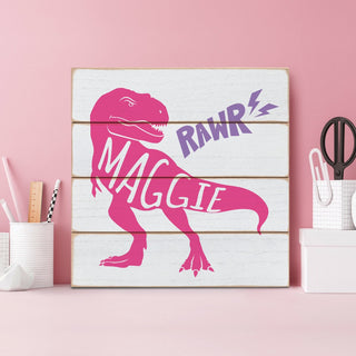 Pink T-Rex Personalized Name Wood Shiplap Art