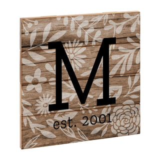 Botanical Pattern with Initial Personalized Wood Shiplap Art