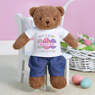 Happy easter eggs with name teddy bear