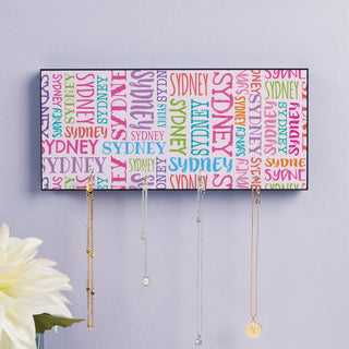Colorful wood jewelry holder with names