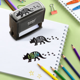 Triceratops rubber stamp with name 