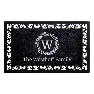 Flourish Initial Personalized Narrow Doormat with Frame