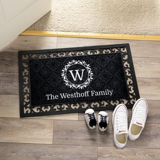 Flourish Initial Personalized Narrow Doormat with Frame