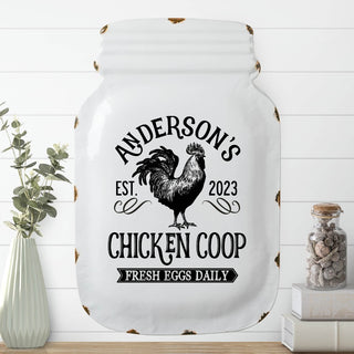 chicken coop mason jar sign with name and date