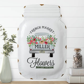 French market mason jar sign with name and date