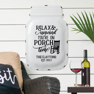 Porch Time Personalized Mason Jar Enamel Sign