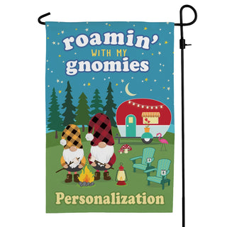 Roamin' With My Gnomies Camper Personalized Garden Flag